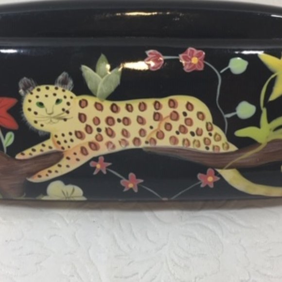 Hand Painted Leopard Floral Design 👓Eyeglasses👓 Hard Case Black Shiny - Picture 3 of 5